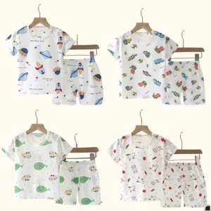 Summer Sleepwear for Baby Toddler Kids Pajamas Boy Girl T-shirt+ Shorts Cotton Set